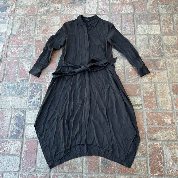 AllSaints Tilly Valentine Woven Midi Dress Size XS Black Asymmetrical Button Up - Picture 2 of 4